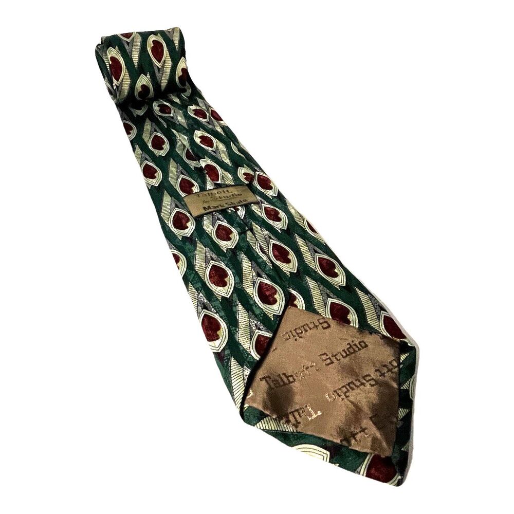 Talbott Studio Mark Shale Silk Tie Peacock Feather Green Burgundy USA Wide - Picture 4 of 7